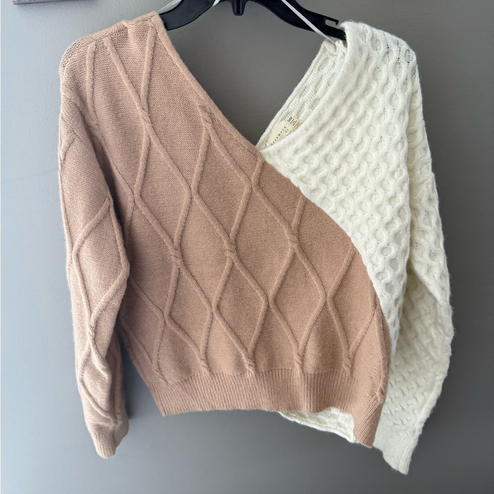 Two-Tone Cable Knit Sweater